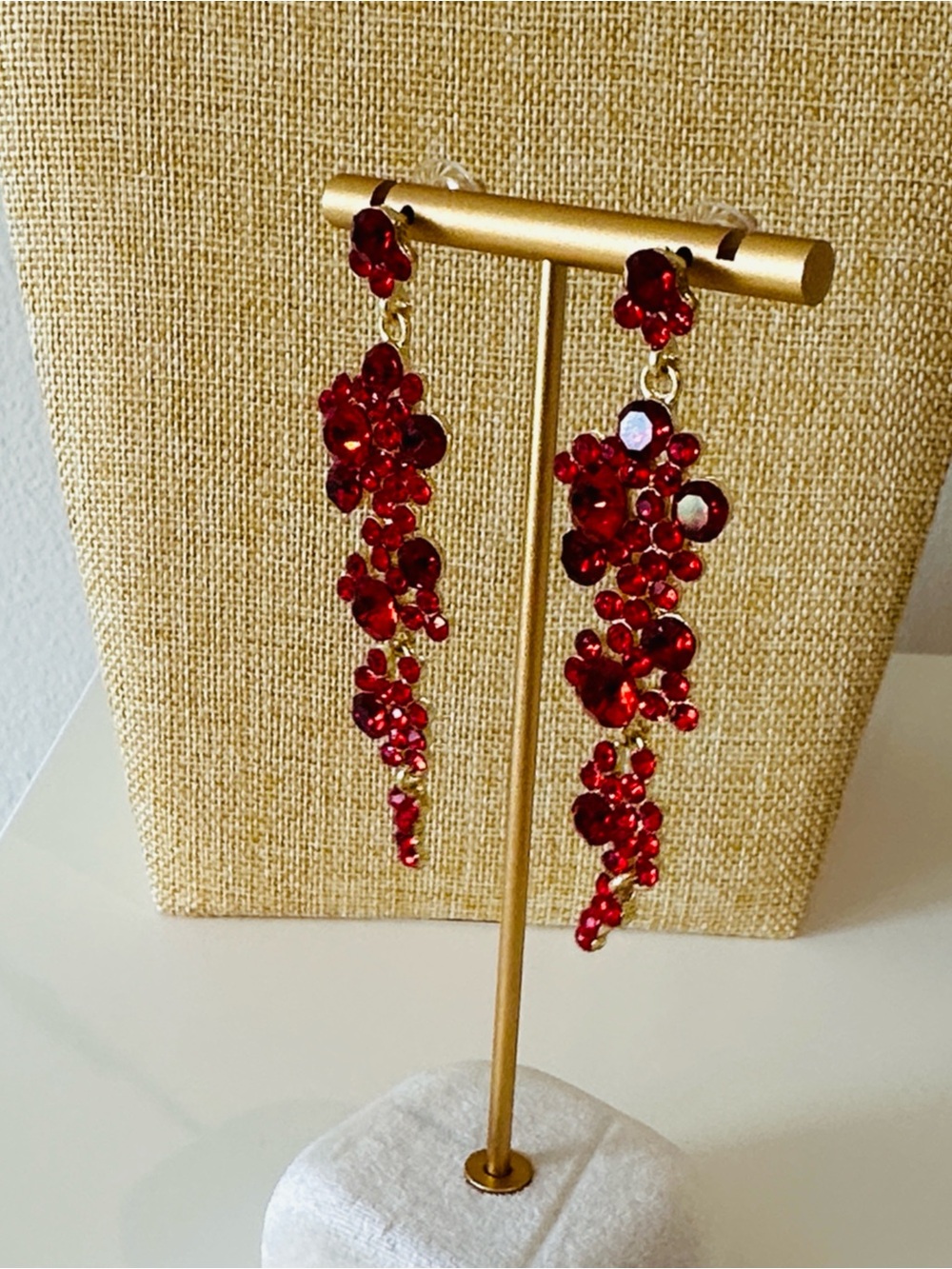Fashion Jewelry Red Crystal Cluster Drop Earrings